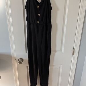 Black Sleeveless Jumpsuit with Button Detail
